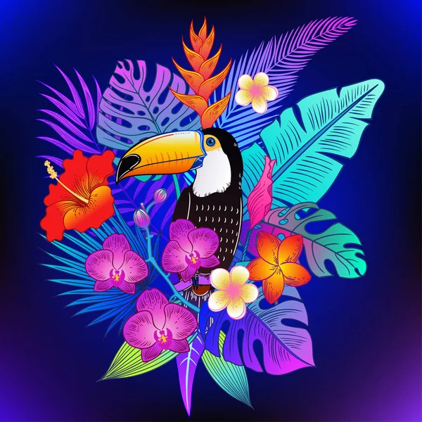 Beautiful tropical exotic parrot bird. Vector illustration.