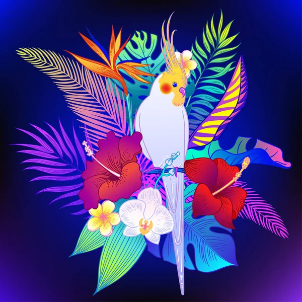 美しい熱帯エキゾチックなオウムの鳥 ベクトルイラスト — ストックベクタ