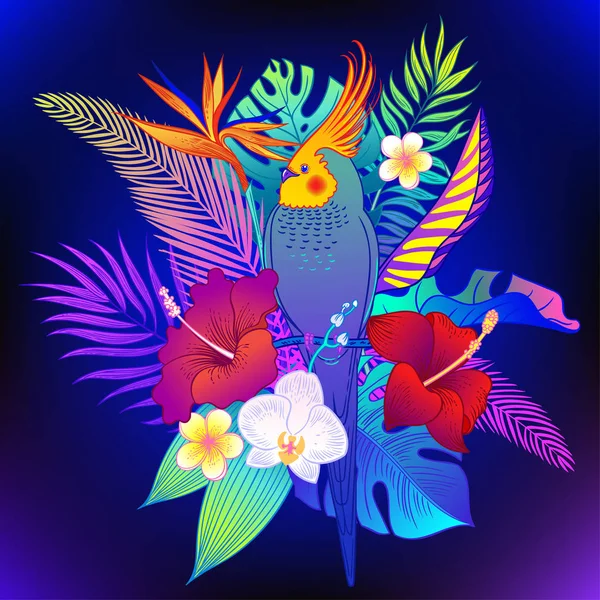 Hermoso Pájaro Loro Tropical Exótico Ilustración Vectorial — Archivo Imágenes Vectoriales