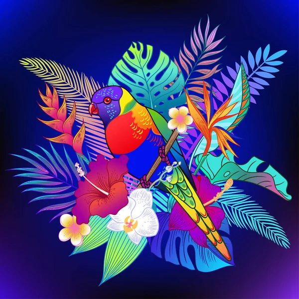 Hermoso Pájaro Loro Tropical Exótico Ilustración Vectorial — Archivo Imágenes Vectoriales