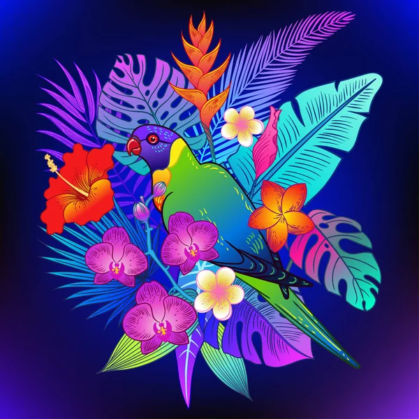 Hermoso Pájaro Loro Tropical Exótico Ilustración Vectorial — Archivo Imágenes Vectoriales