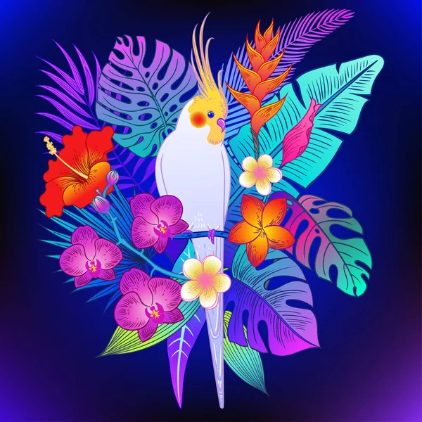 Hermoso Pájaro Loro Tropical Exótico Ilustración Vectorial — Vector de stock