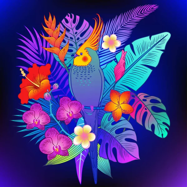 Hermoso Pájaro Loro Tropical Exótico Ilustración Vectorial — Archivo Imágenes Vectoriales