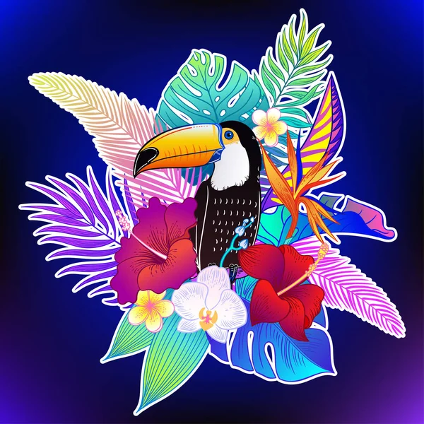 Beautiful tropical exotic parrot bird. Vector illustration.