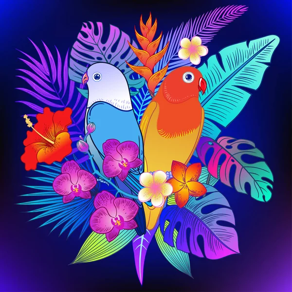 Hermoso Pájaro Loro Tropical Exótico Ilustración Vectorial — Vector de stock