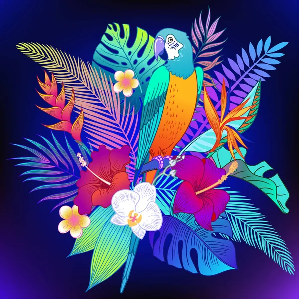 Hermoso Pájaro Loro Tropical Exótico Ilustración Vectorial — Archivo Imágenes Vectoriales