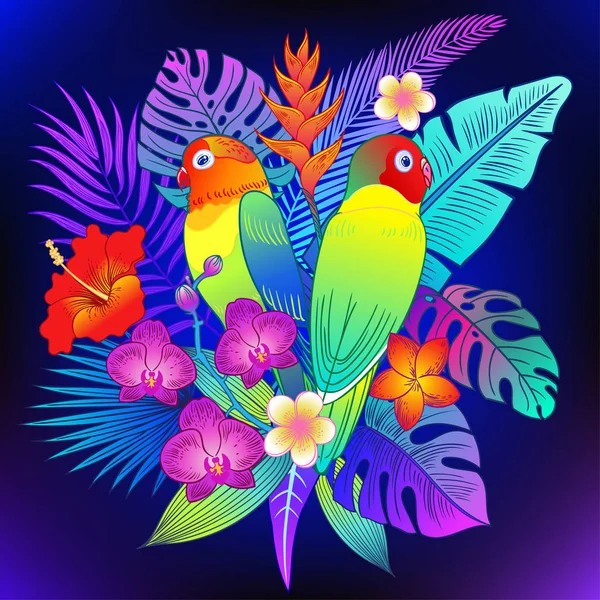 Nádherná Tropická Exotická Papouška Vektorová Ilustrace — Stockový vektor