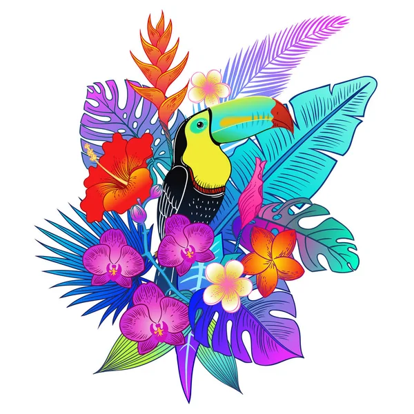 Hermoso Pájaro Loro Tropical Exótico Ilustración Vectorial — Vector de stock