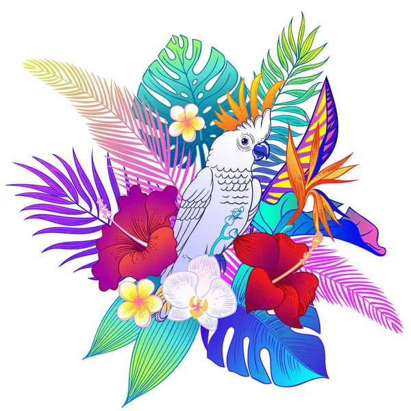 Hermoso Pájaro Loro Tropical Exótico Ilustración Vectorial — Vector de stock