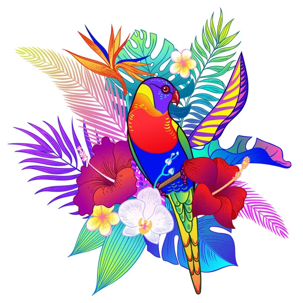 Hermoso Pájaro Loro Tropical Exótico Ilustración Vectorial — Vector de stock