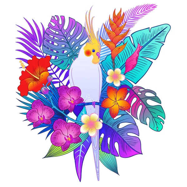 Hermoso Pájaro Loro Tropical Exótico Ilustración Vectorial — Vector de stock