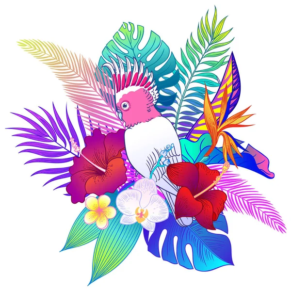 Hermoso Pájaro Loro Tropical Exótico Ilustración Vectorial — Archivo Imágenes Vectoriales