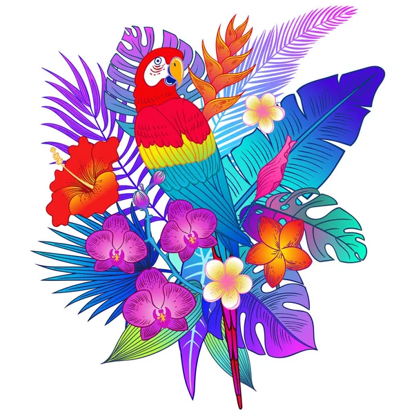 Hermoso Pájaro Loro Tropical Exótico Ilustración Vectorial — Vector de stock