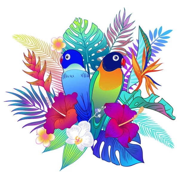Hermoso Pájaro Loro Tropical Exótico Ilustración Vectorial — Vector de stock