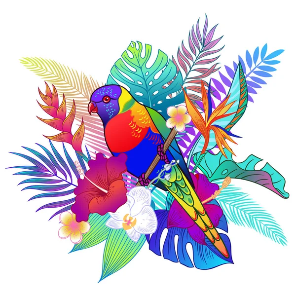 Hermoso Pájaro Loro Tropical Exótico Ilustración Vectorial — Vector de stock