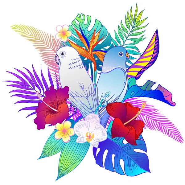 Hermoso Pájaro Loro Tropical Exótico Ilustración Vectorial — Vector de stock