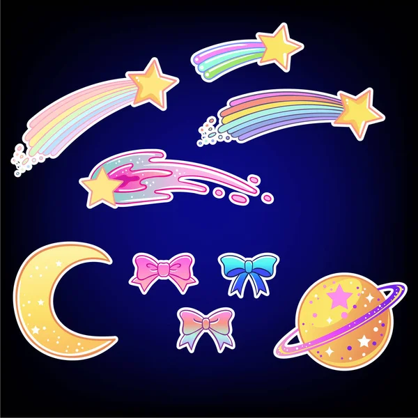 Rainbow Elements För Dream Collection Magic Falling Star Comet Meteor — Stock vektor