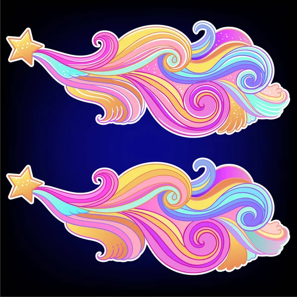 Rainbow Elements För Dream Collection Magic Falling Star Comet Meteor — Stock vektor