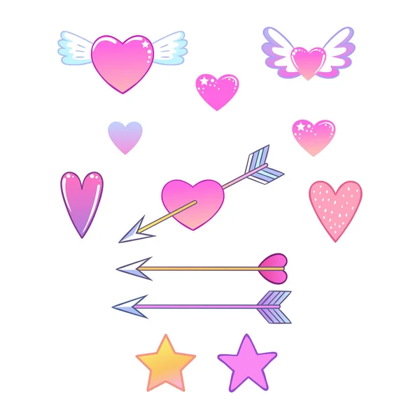 Rainbow Elements Magic Hearts Arrows Isolated Vector Illustration — Stock Vector
