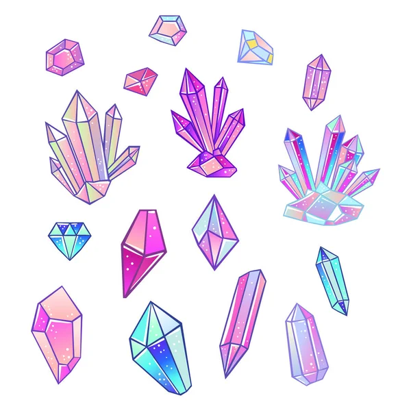 魔法の結晶と宝石の虹の要素 分離ベクトル図 — ストックベクタ