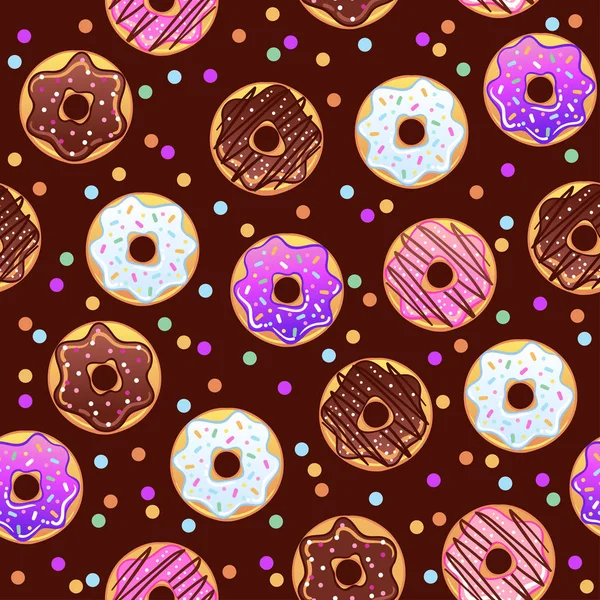 Dulce Rosquillas Vector Patrón Sin Costura Linda Colección Elementos Con — Archivo Imágenes Vectoriales