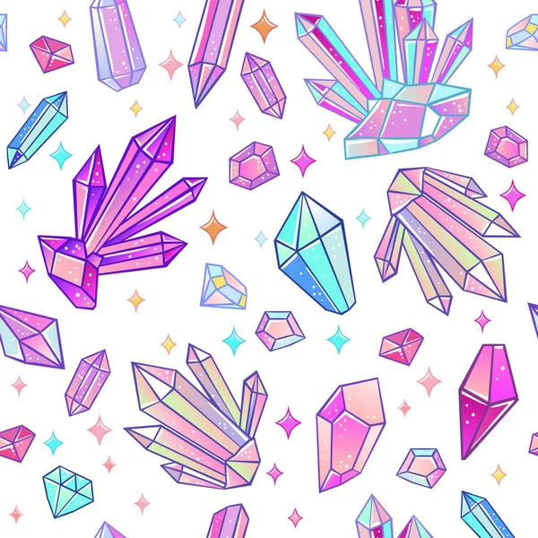 Gemas Cristal Arco Iris Piedras Para Colección Sueños Magia Unicornio — Vector de stock