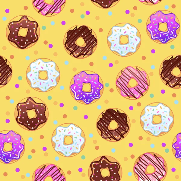 Doux Donuts Vecteur Motif Sans Couture Mignon Collection Éléments Avec — Image vectorielle