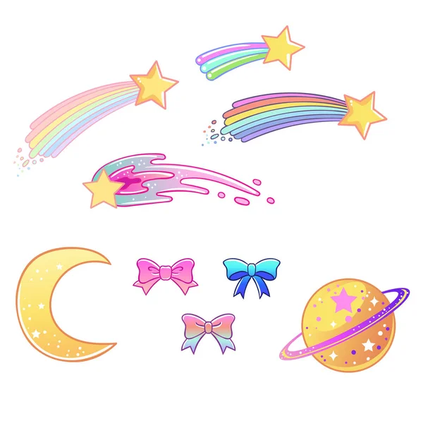 Rainbow Elements Dream Collection Magic Falling Star Comet Meteor Cloud — Stock Vector