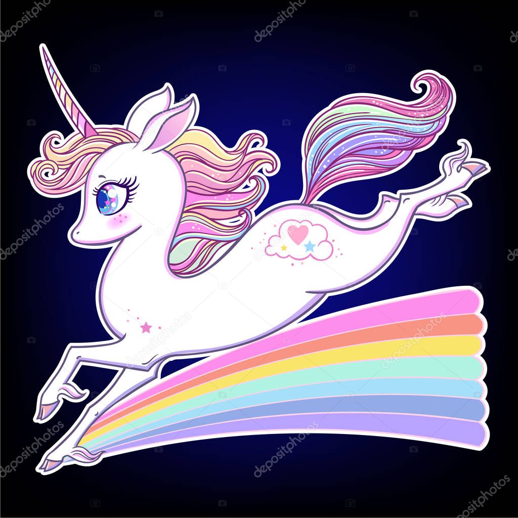 The most beautiful cute magic Unicorn and fairy elements collection.  The Day, Night, Rainbow, Light, Dark, Neon, Mermaid, Pink Marshmallow, Zebra Unicorn.  Isolated vector illustration.