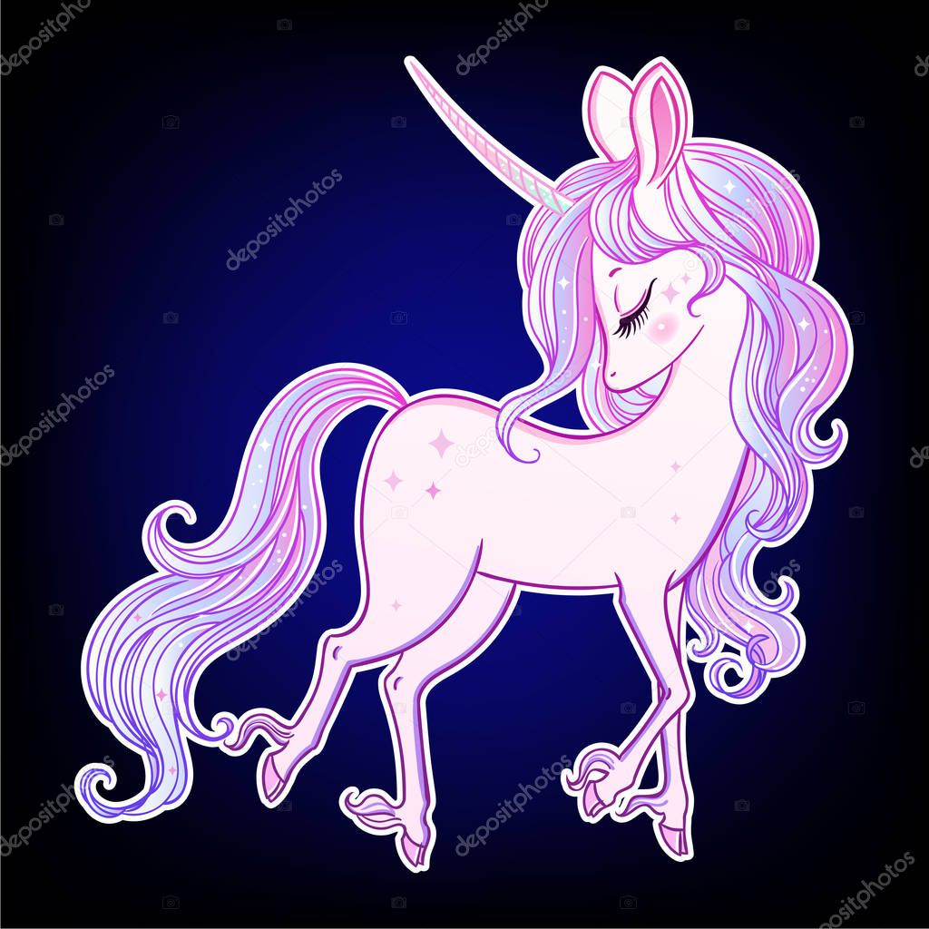 The most beautiful cute magic Unicorn and fairy elements collection.  The Day, Night, Rainbow, Light, Dark, Neon, Mermaid, Pink Marshmallow, Zebra Unicorn.  Isolated vector illustration.