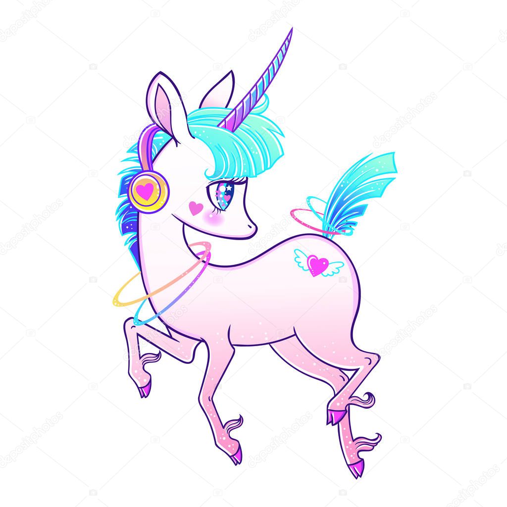The most beautiful cute magic Unicorn and fairy elements collection.  The Day, Night, Rainbow, Light, Dark, Neon, Mermaid, Pink Marshmallow, Zebra Unicorn.  Isolated vector illustration.