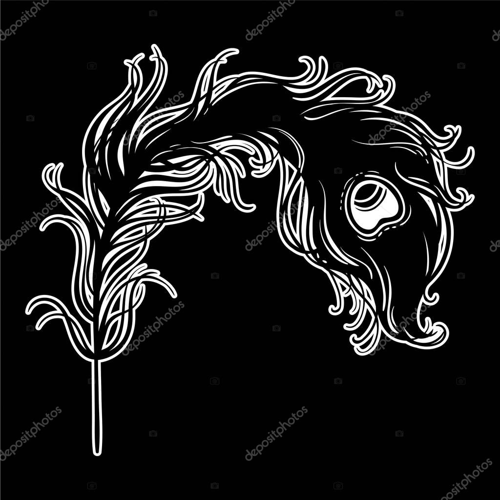 Hand drawn illustration with Fire Bird Feathers from Russian fairy tale. Vector beautiful art, perfect for tattoo, logo and etc