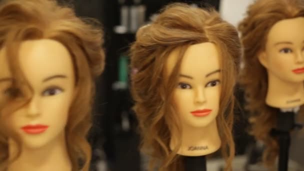 髪アカデミーのヘアスタイルを持つマネキンの頭 — ストック動画