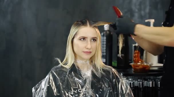 Warsaw Poland Mart 2019 Güzellik Salonunda Kadın Saçı Boyayan Kuaför — Stok video