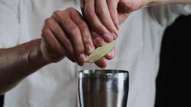 Alkollü kokteyl yapıyorum. Barmen bıçaklara dilimlenmiş limon kusar.