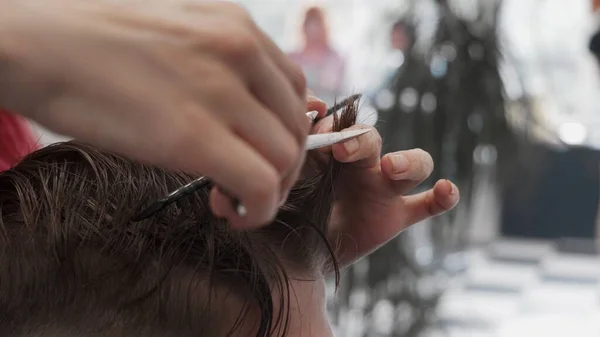 Coiffeuse Professionnelle Peigner Couper Les Cheveux Homme — Photo