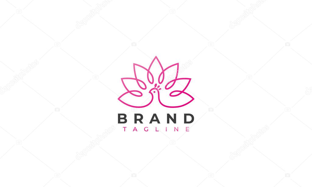Zen peacock logo design , a peacock with a tulips in line art logo design style , vector illustration