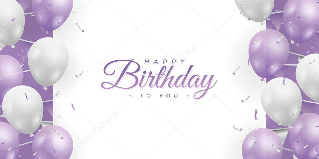 Happy Birthday . banner or greeting card background for birthday celebration . purple and white color concept . vector illustration eps10