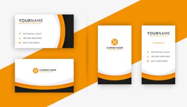 Sarı, çift taraflı yaratıcı kartvizit şablonu. Portre ve manzara oryantasyonu. Yatay ve dikey yerleşim. Vektör illüstrasyonu E10