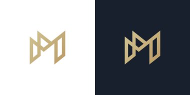 M harfi logo tasarımı altın rengi ve basit çizgi sanat tarzıyla. vektör illüstrasyonu