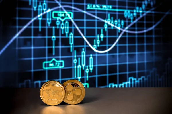 Cryptocurrency Finansielle Diagrammer Grafer Med Gyldne Xrp Krypto Mønter Ripple Stock-foto