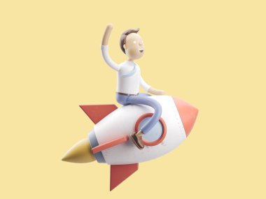 3D çizim. İşadamı Jimmy bir başlangıç yaşam şekillendiriyor..