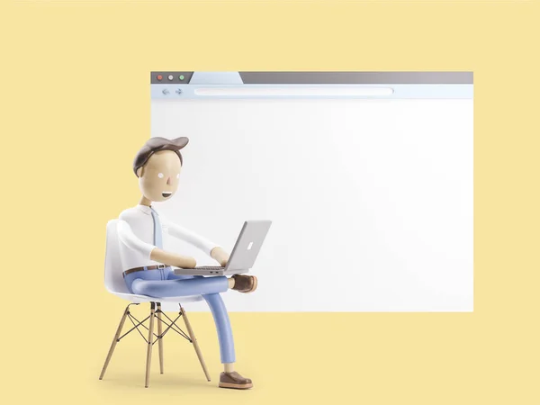 Illustration 3D. Homme d'affaires est assis dans le navigateur Internet — Photo