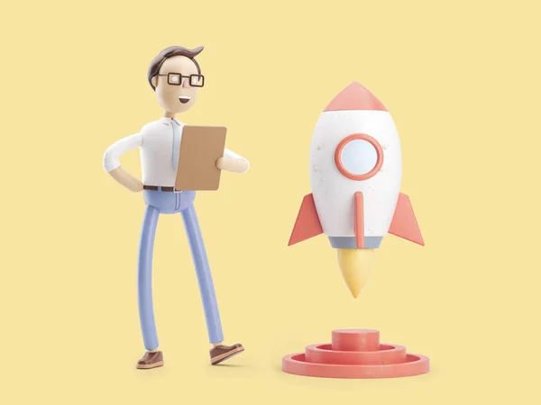 3D-Illustration. Geschäftsmann jimmy verkörpert ein Start-up im Leben. — Stockfoto