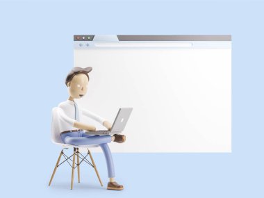 3D çizim. İşadamı Internet tarayıcısında oturuyor