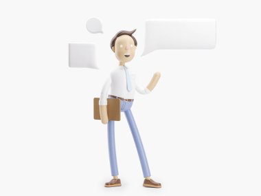 3D çizim. İşadamı Jimmy kabarcık ile konuşmak.