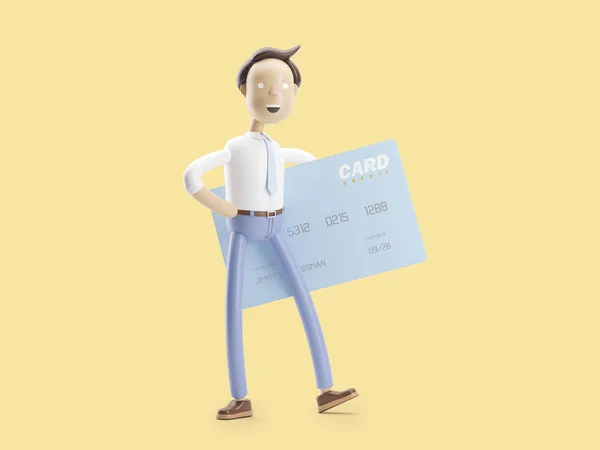 Ilustração 3d. Empresário Jimmy com cartão de crédito . — Fotografia de Stock