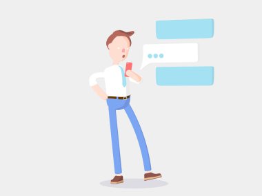 Vektör çizim. İşadamı Jimmy telefondan mesaj gönderin.