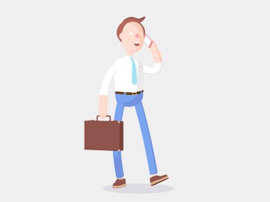 Vektör çizim. İşadamı Jimmy çantayla duruyor.