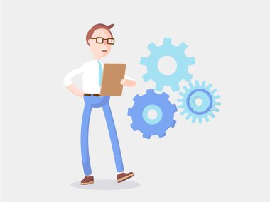 Vektör çizim. İşadamı Jimmy Pazar araştırma yürütmektedir.